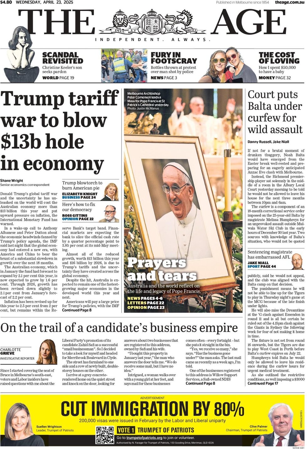 Prima Pagina The Age 23/04/2025