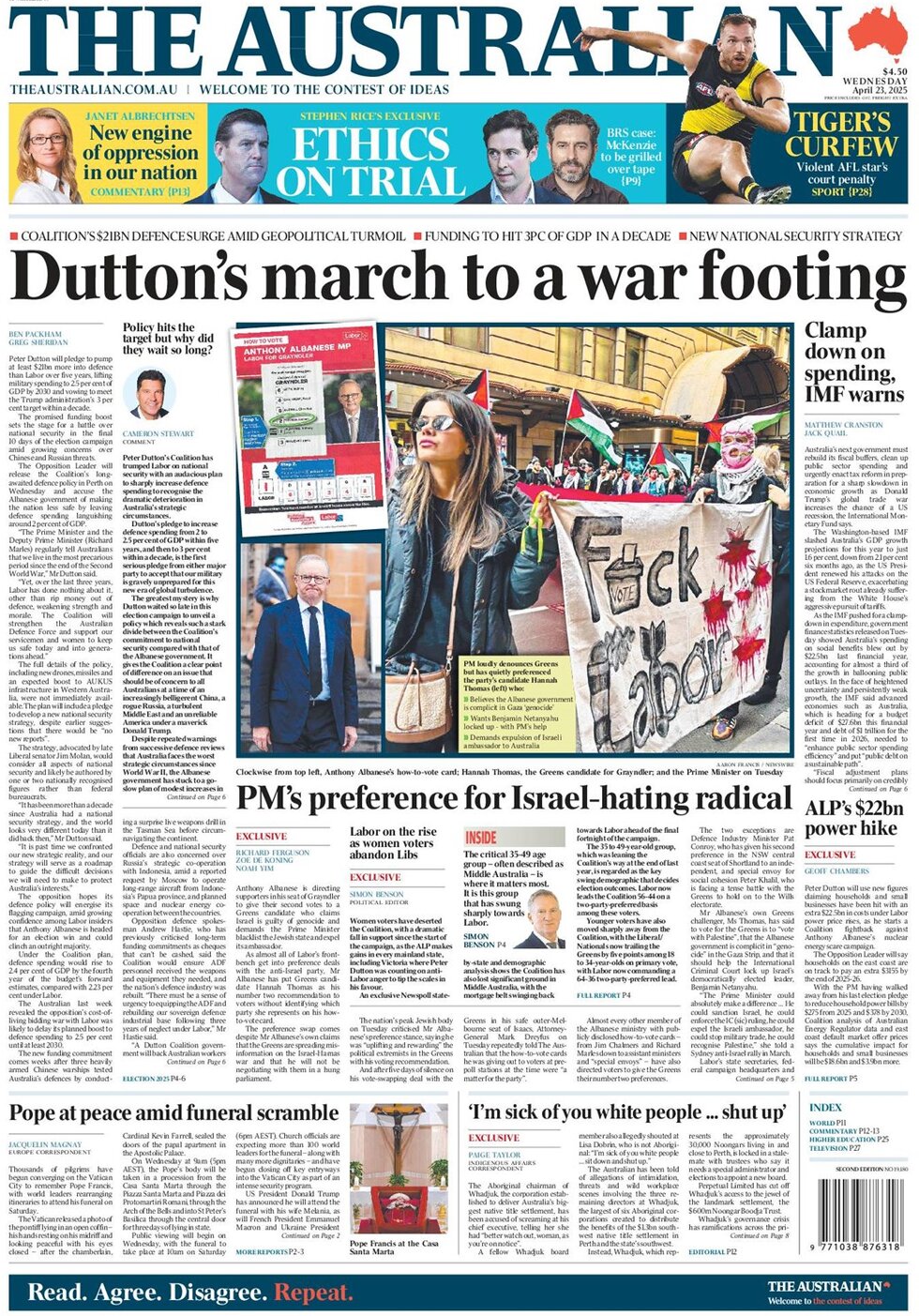 Prima Pagina The Australian 23/04/2025