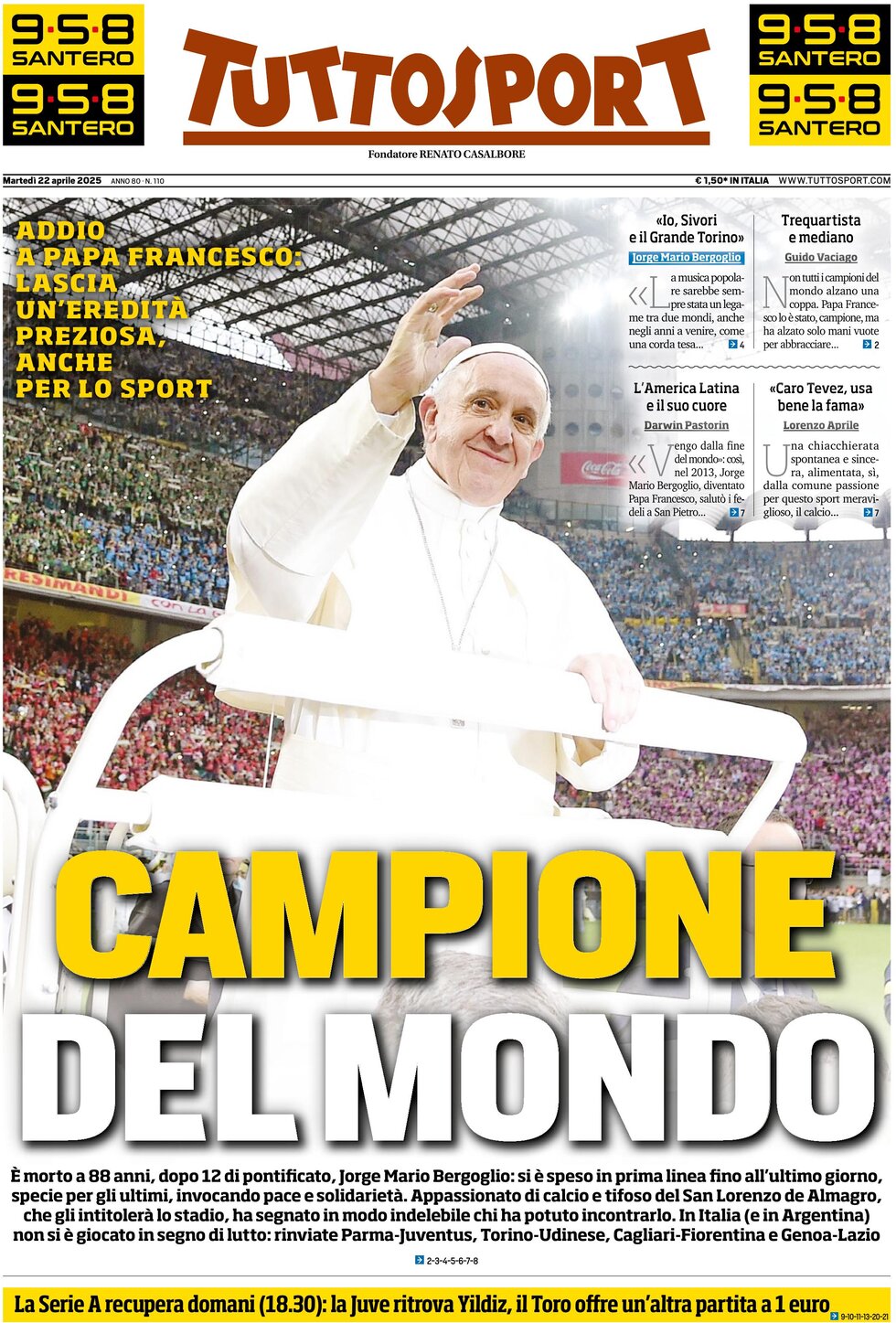 Prima Pagina Tuttosport 22/04/2025