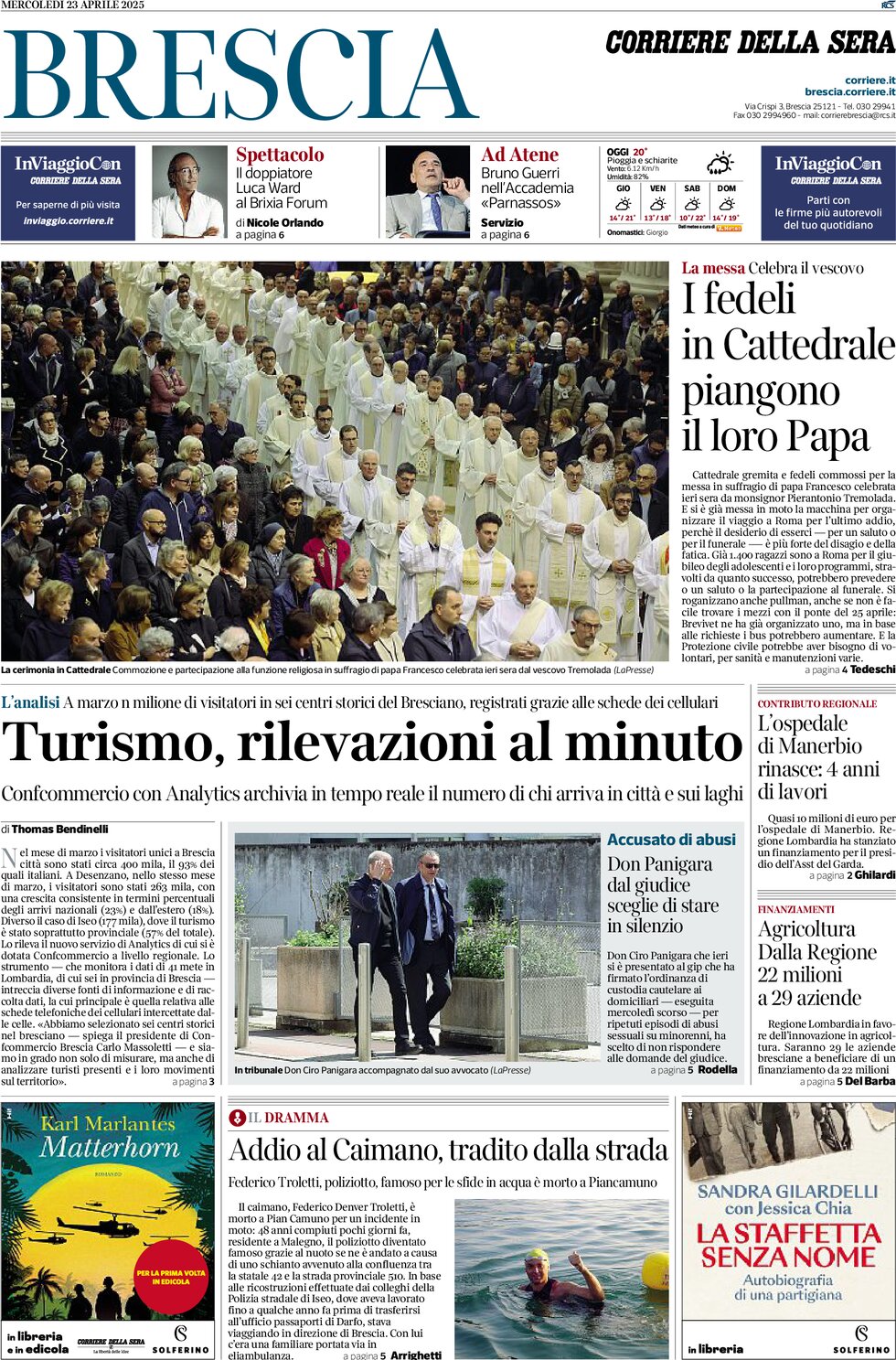 Prima Pagina Corriere della Sera (Brescia) 23/04/2025