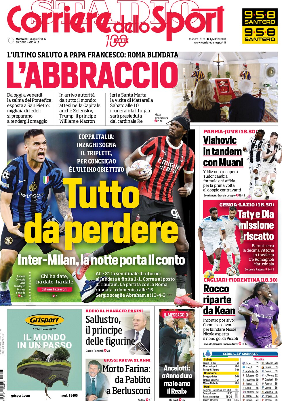 Prima Pagina Corriere dello Sport 23/04/2025