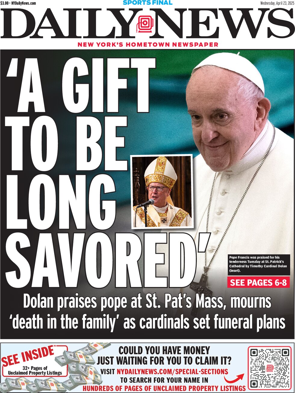 Prima Pagina Daily News (New York) 23/04/2025