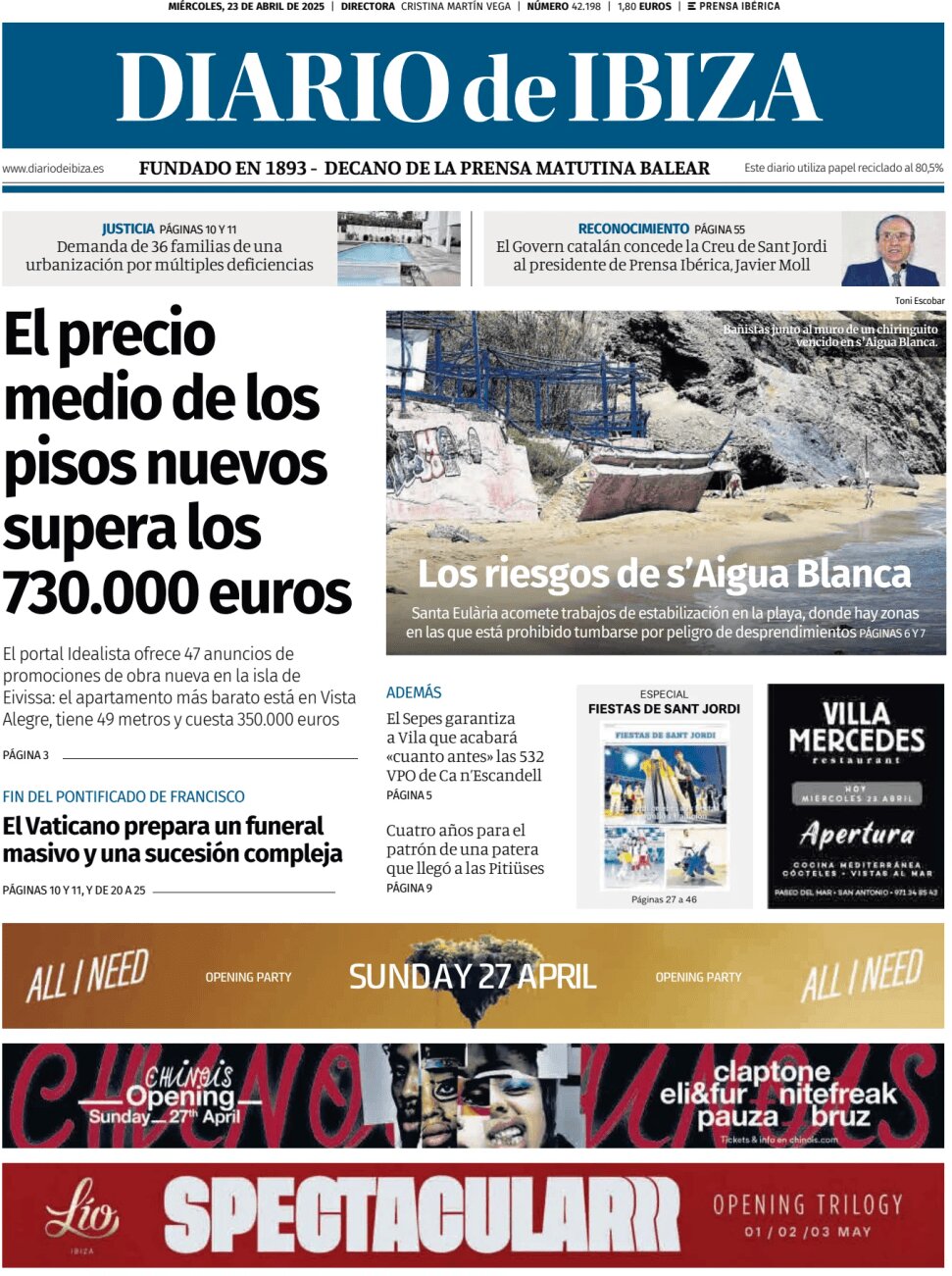 Prima Pagina Diario de Ibiza 23/04/2025