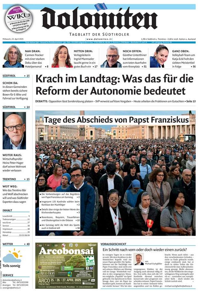 Prima Pagina Dolomiten 23/04/2025