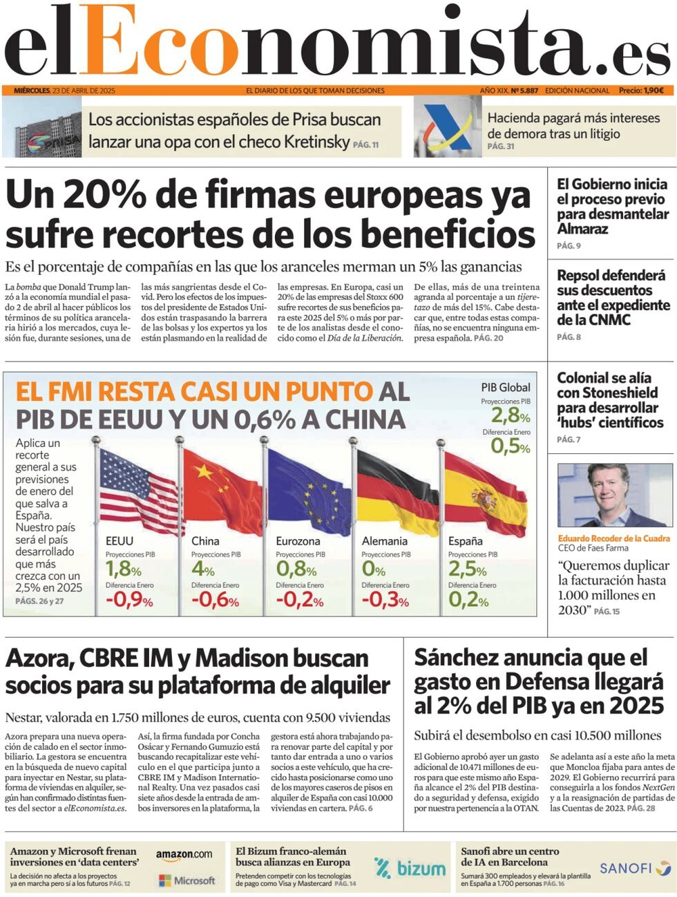 Prima Pagina El Economista 23/04/2025