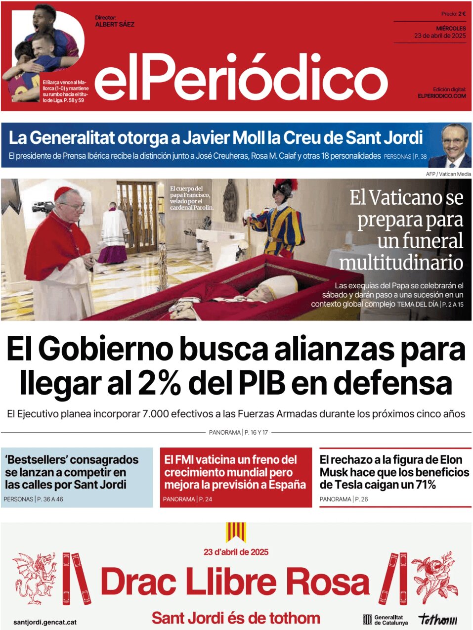 Prima Pagina El Periódico de Catalunya 23/04/2025