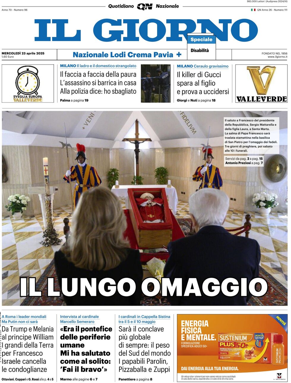 Prima Pagina Il Giorno 23/04/2025