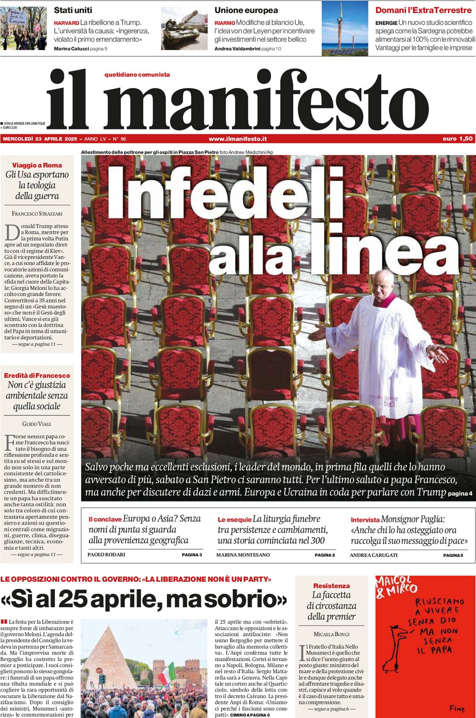 Prima Pagina Il Manifesto 23/04/2025