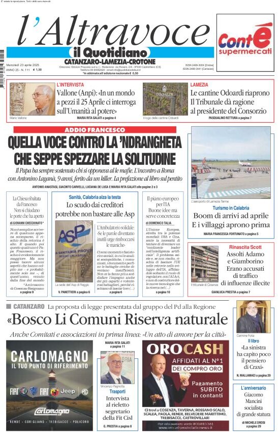 Prima Pagina Il Quotidiano del Sud (Catanzaro) 23/04/2025
