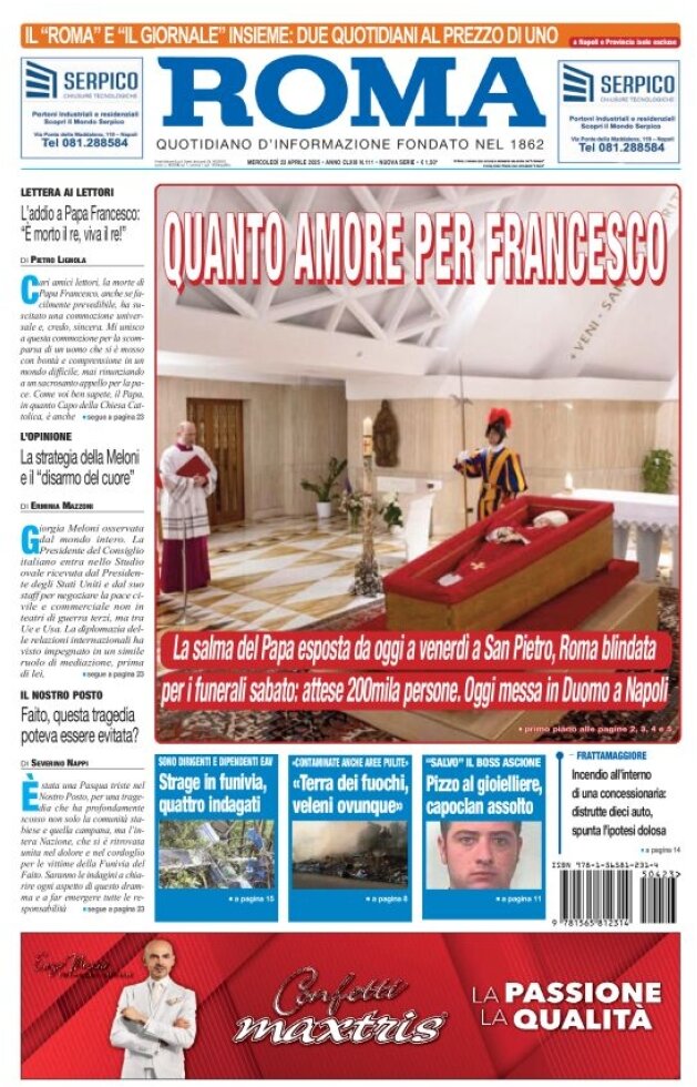 Prima Pagina Il Roma (Quotidiano di Napoli) 23/04/2025