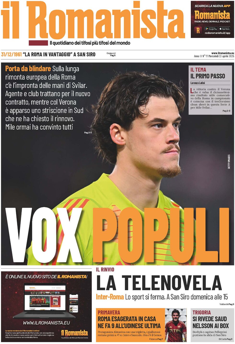 Prima Pagina Il Romanista 23/04/2025