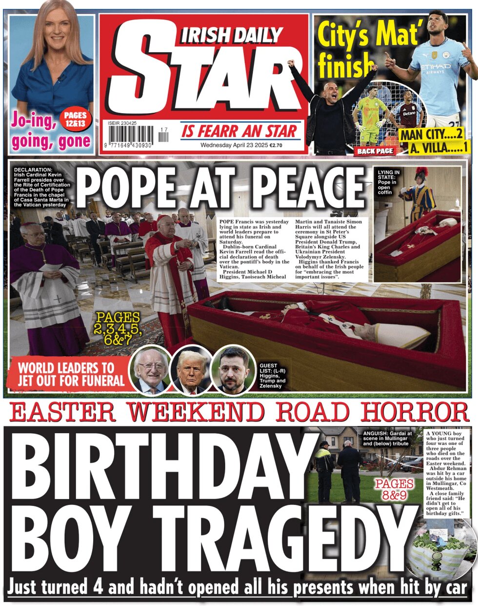 Prima Pagina Irish Daily Star 23/04/2025