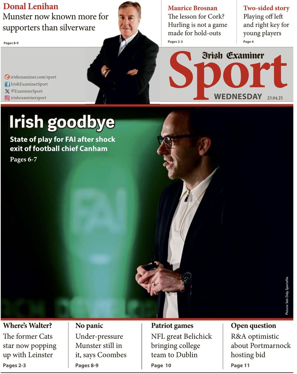Prima Pagina Irish Examiner Sport 23/04/2025