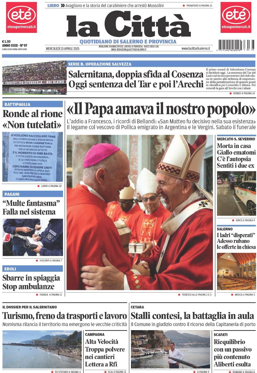 Prima Pagina La Città (Salerno) 23/04/2025