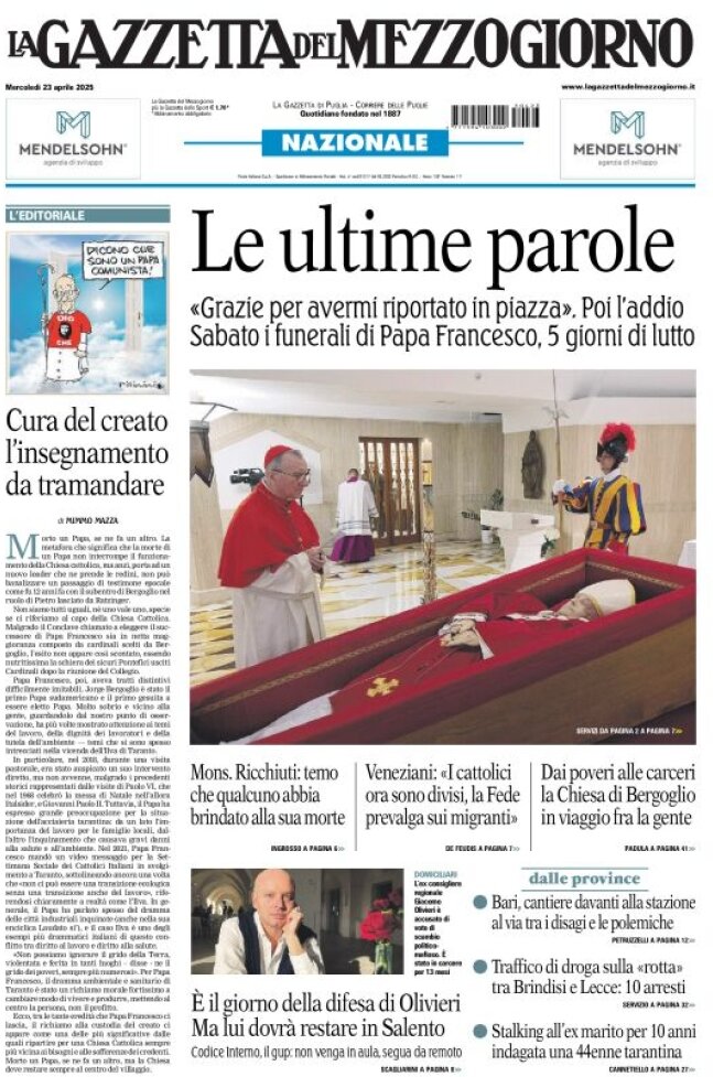 Prima Pagina La Gazzetta del Mezzogiorno (Basilicata) 23/04/2025