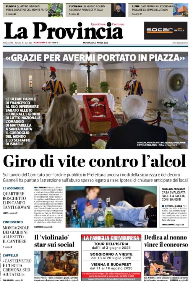 Prima Pagina La Provincia di Cremona 23/04/2025