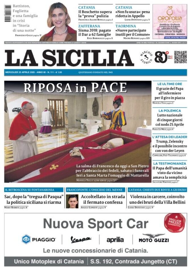 Prima Pagina La Sicilia 23/04/2025