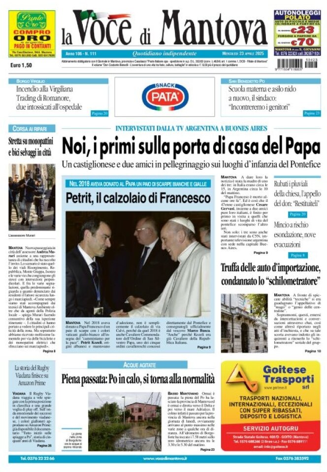 Prima Pagina La Voce di Mantova 23/04/2025