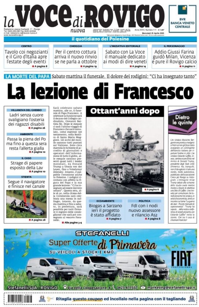 Prima Pagina La Voce di Rovigo 23/04/2025