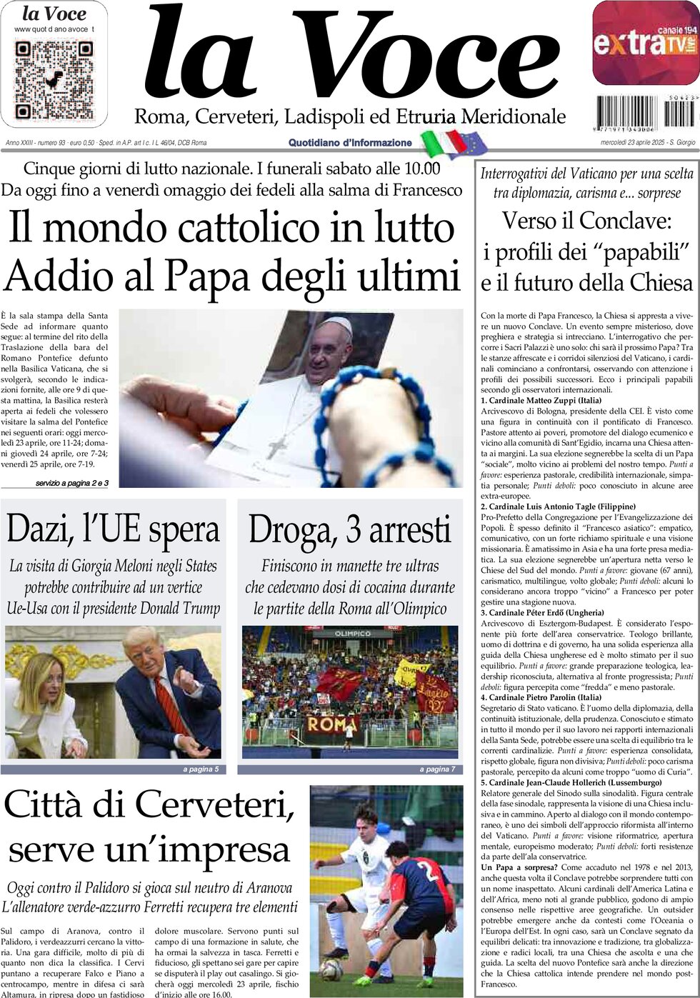 Prima Pagina La Voce (Roma) 23/04/2025