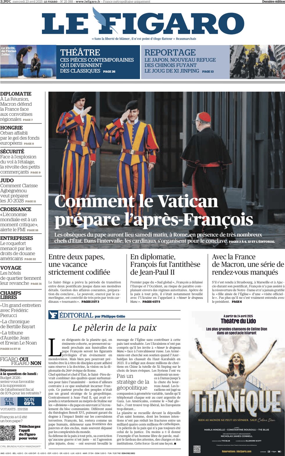 Prima Pagina Le Figaro 23/04/2025