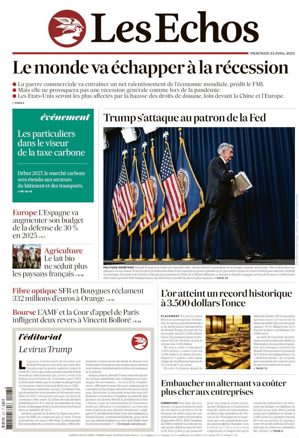 Prima Pagina Les Échos 23/04/2025