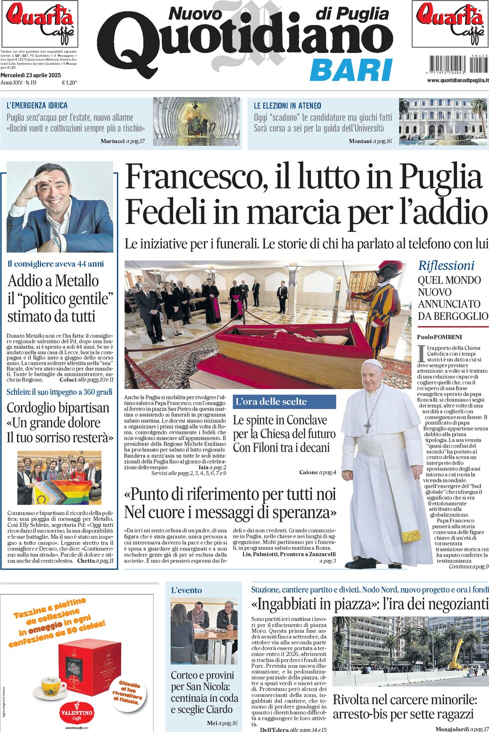 Prima Pagina Nuovo Quotidiano di Puglia (Bari) 23/04/2025