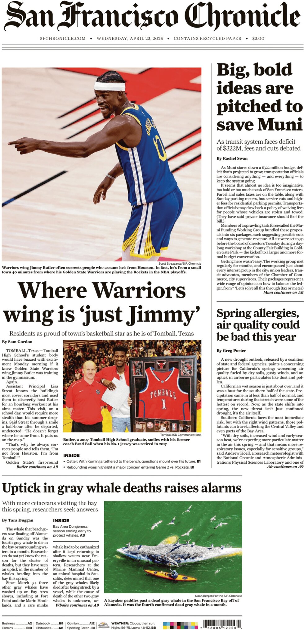 Prima Pagina San Francisco Chronicle 23/04/2025