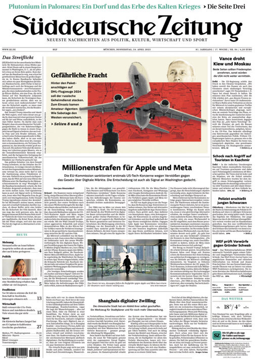 Prima Pagina Süddeutsche Zeitung 23/04/2025