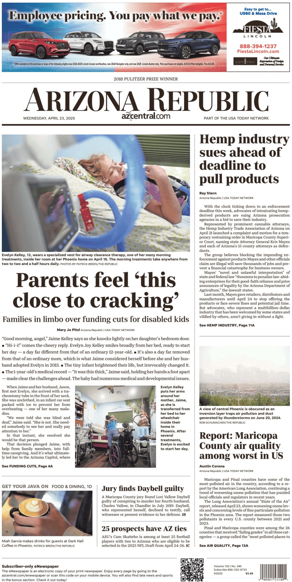 Prima Pagina The Arizona Republic 23/04/2025