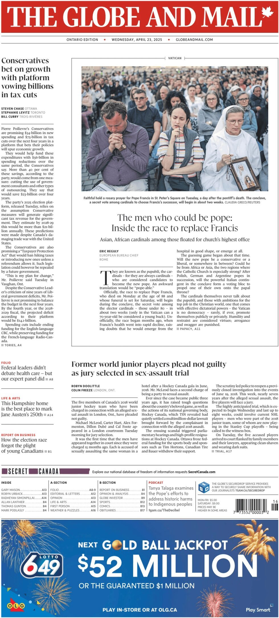 Prima Pagina The Globe and Mail 23/04/2025