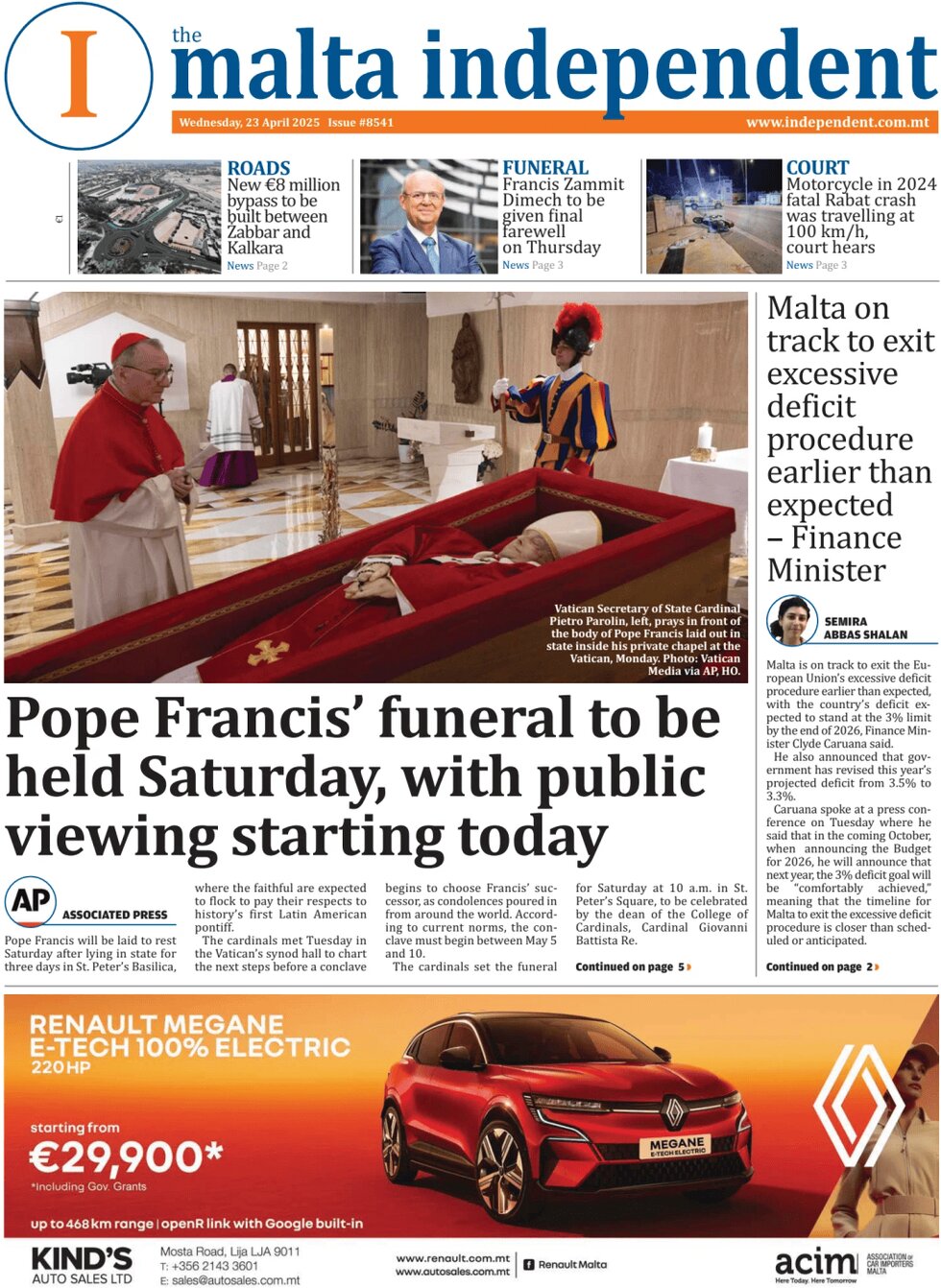 Prima Pagina The Malta Independent 23/04/2025