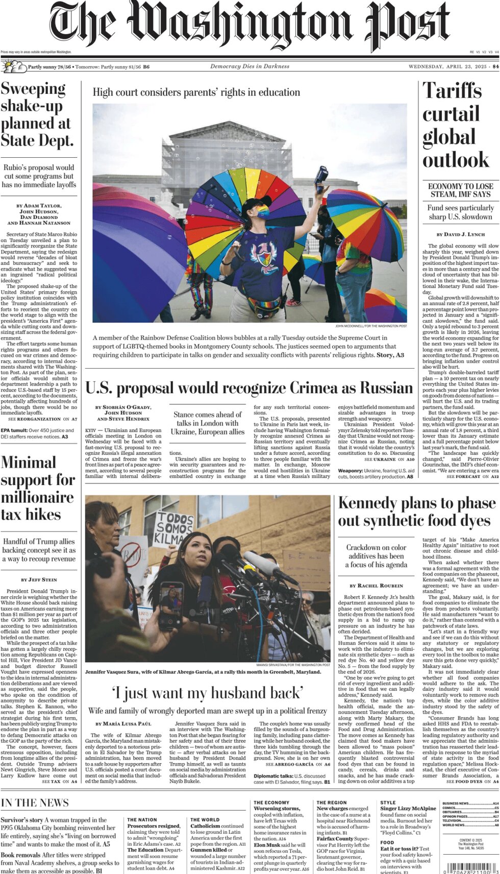 Prima Pagina The Washington Post 23/04/2025