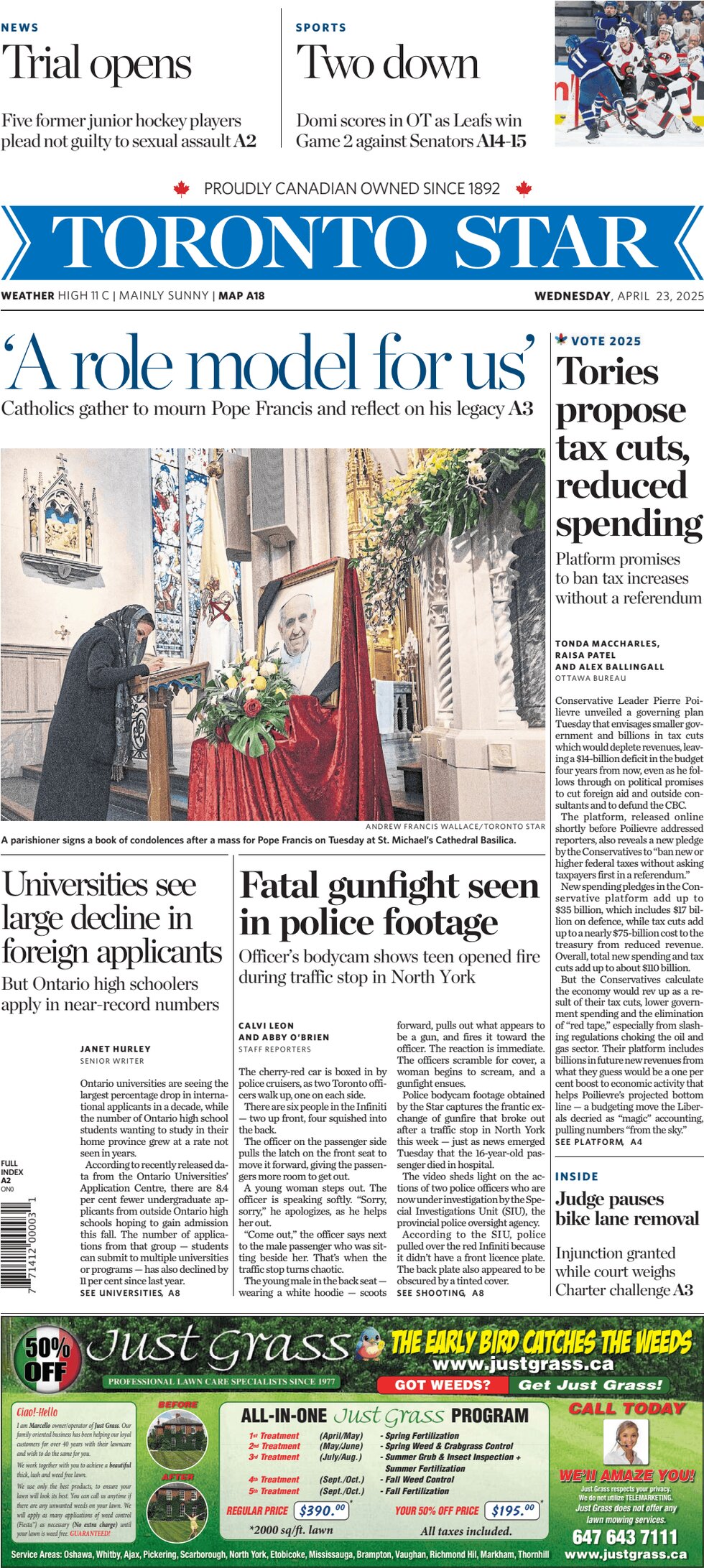 Prima Pagina Toronto Star 23/04/2025