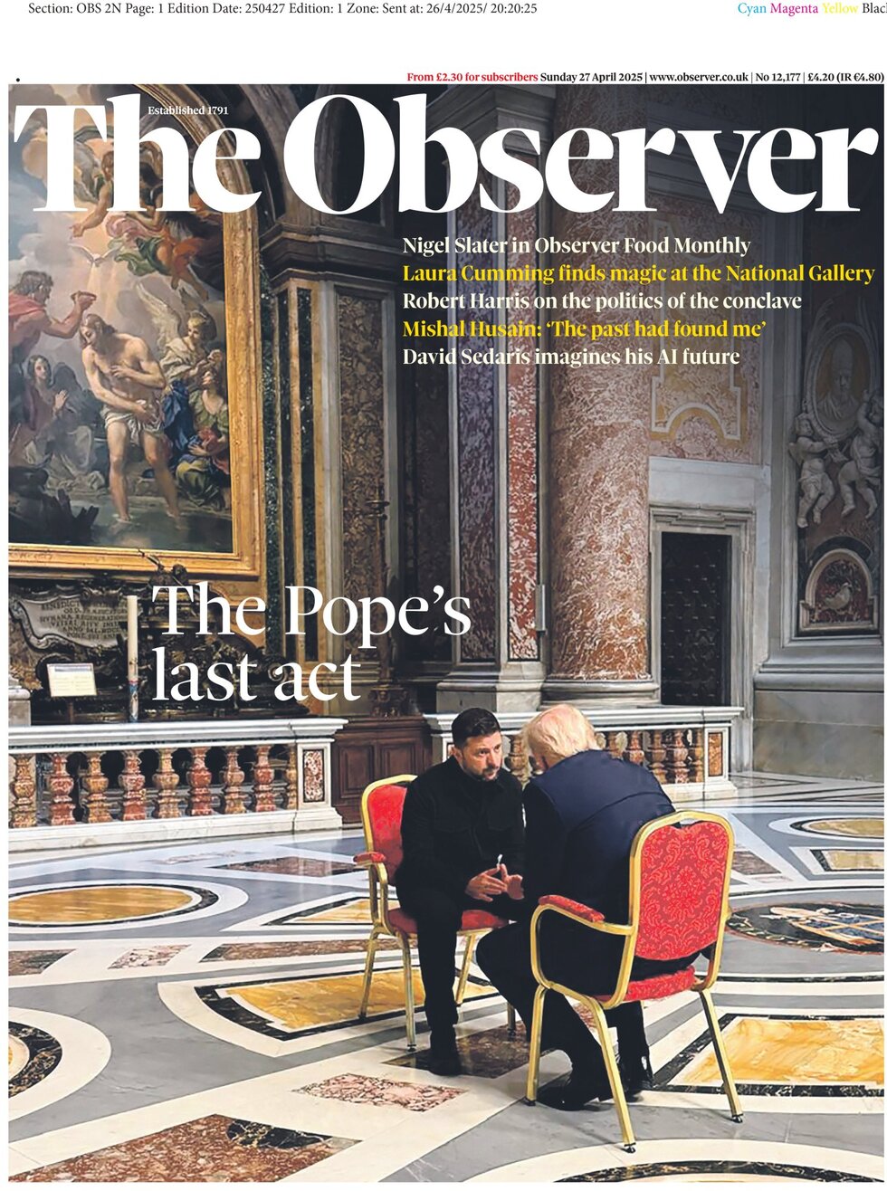Copertina The Observer 27/04/2025