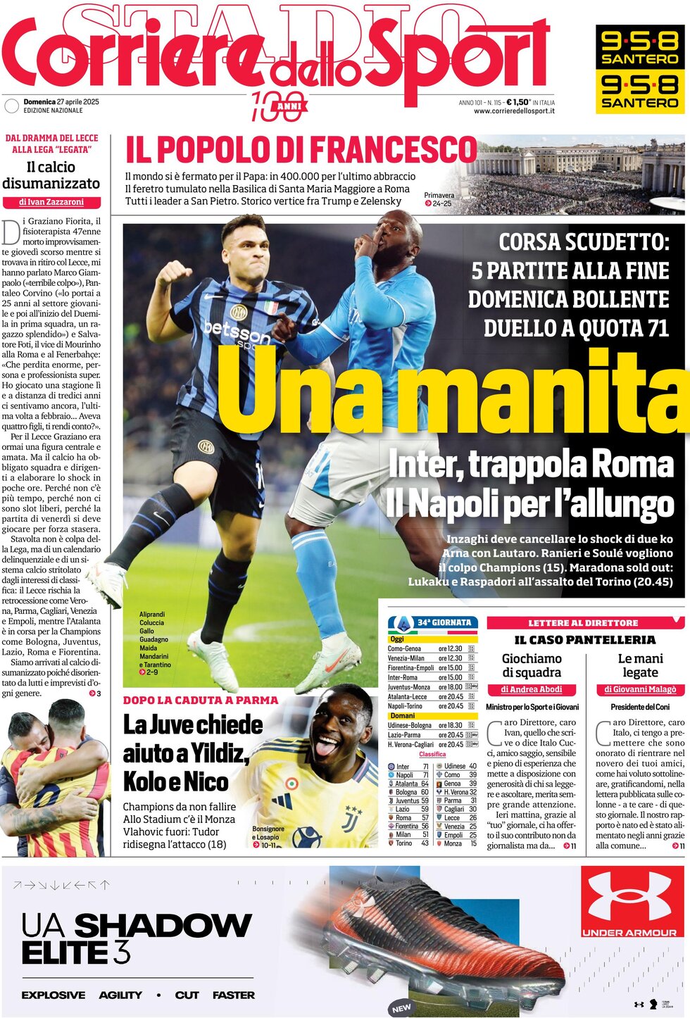Prima Pagina Corriere dello Sport 27/04/2025