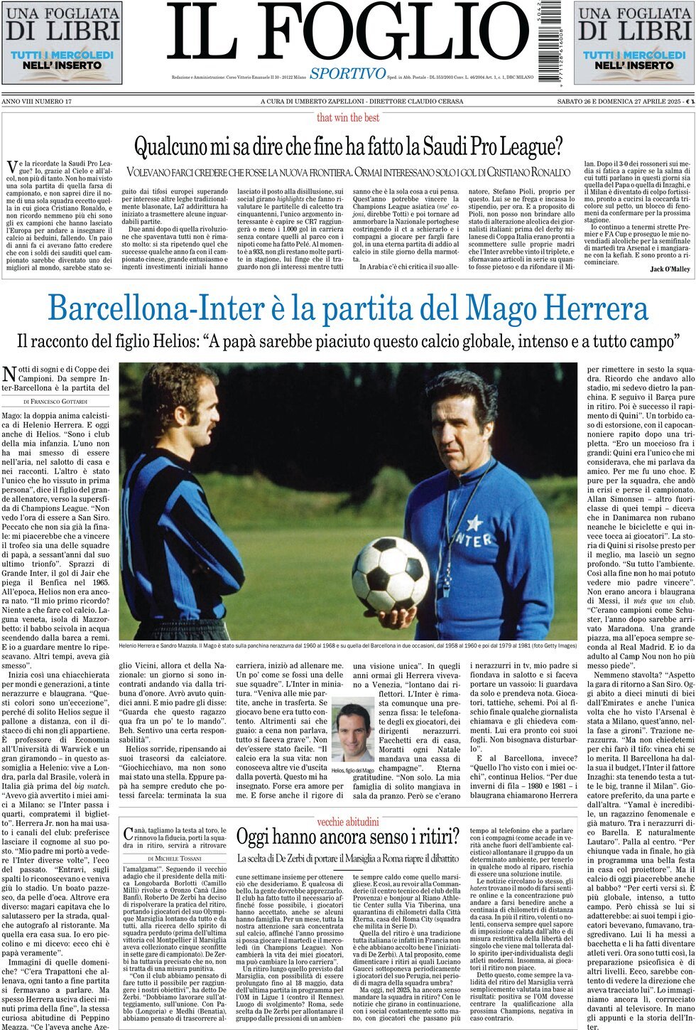 Copertina Il Foglio Sportivo 27/04/2025