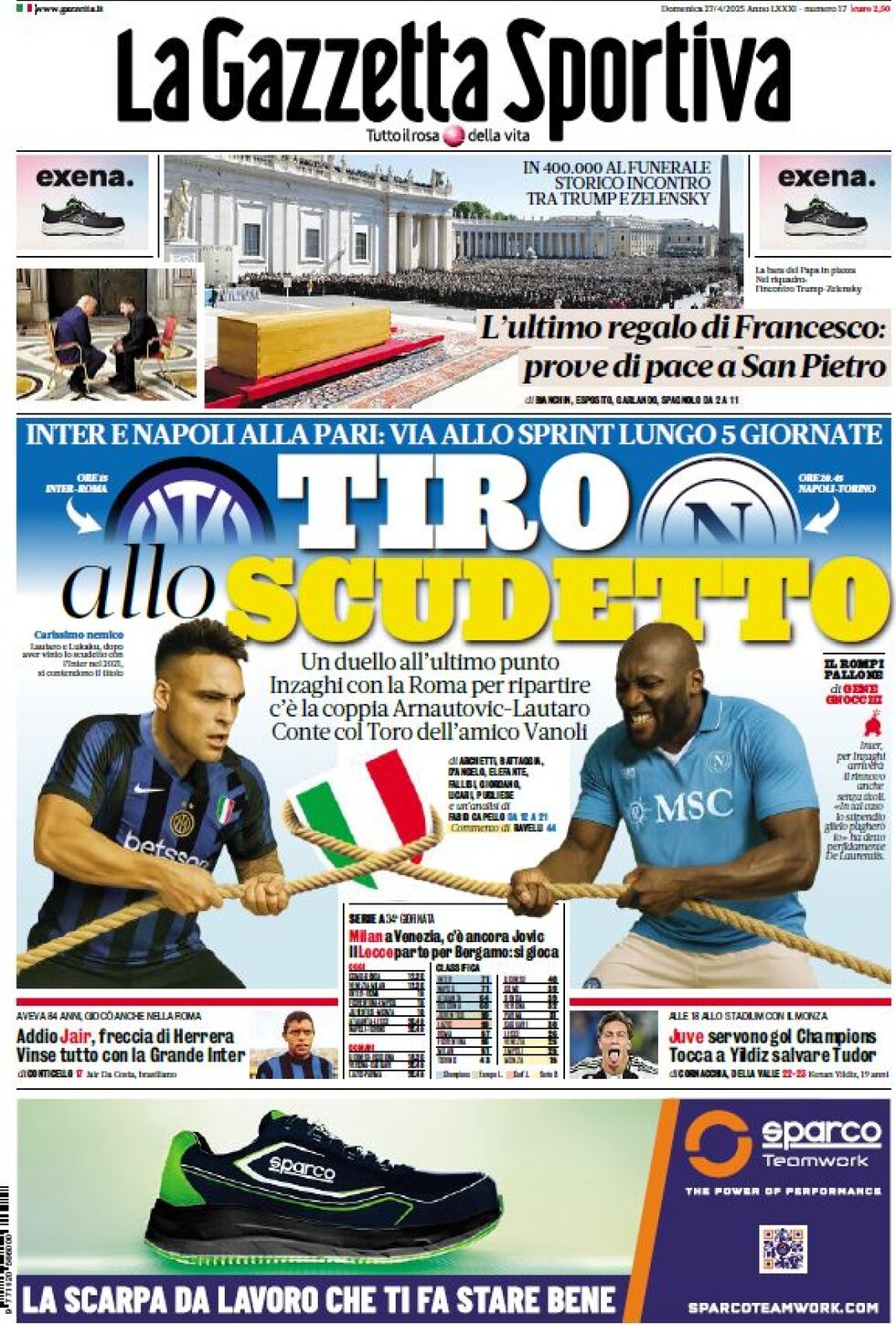 Prima Pagina La Gazzetta dello Sport 27/04/2025