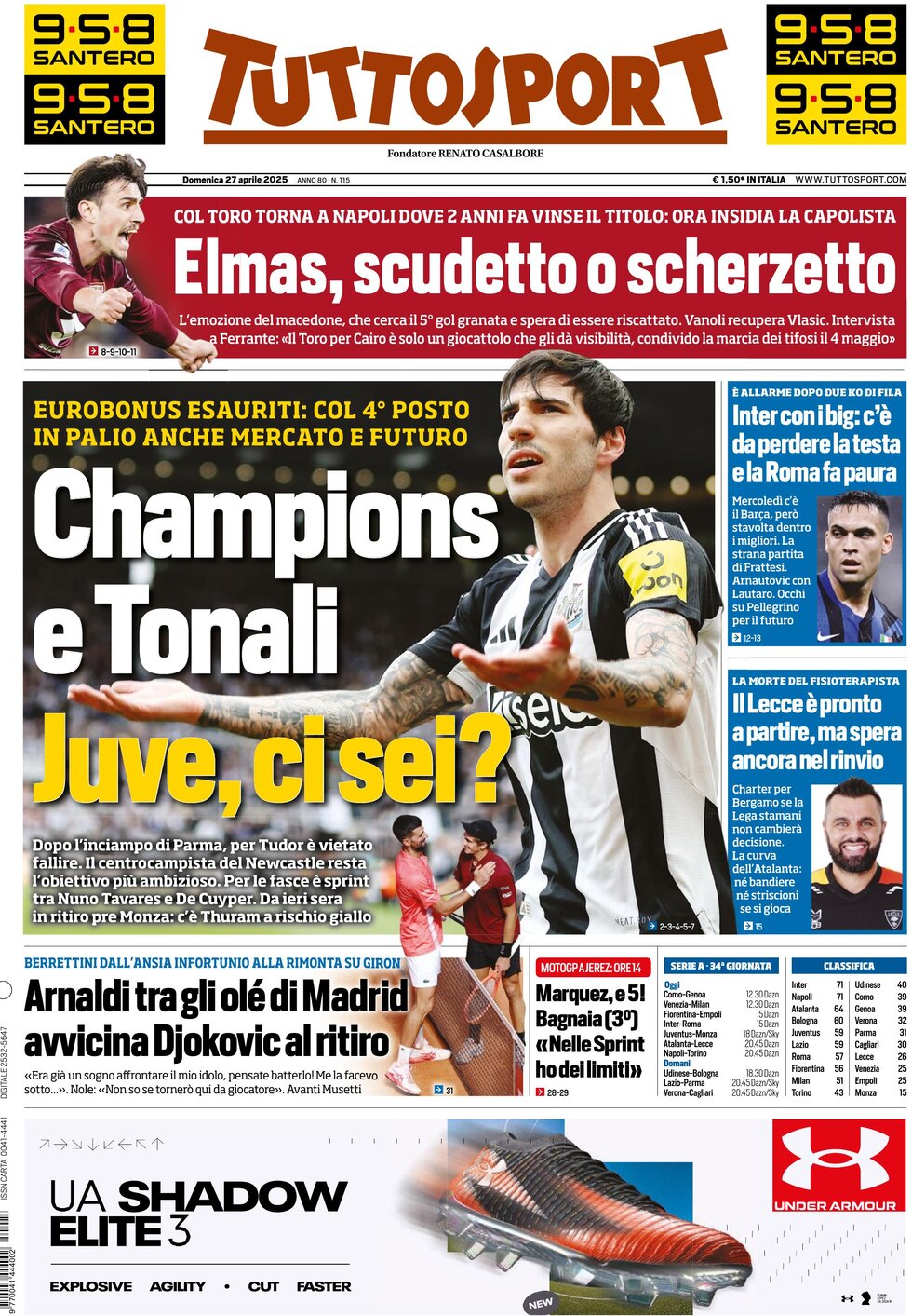 Prima Pagina Tuttosport 27/04/2025