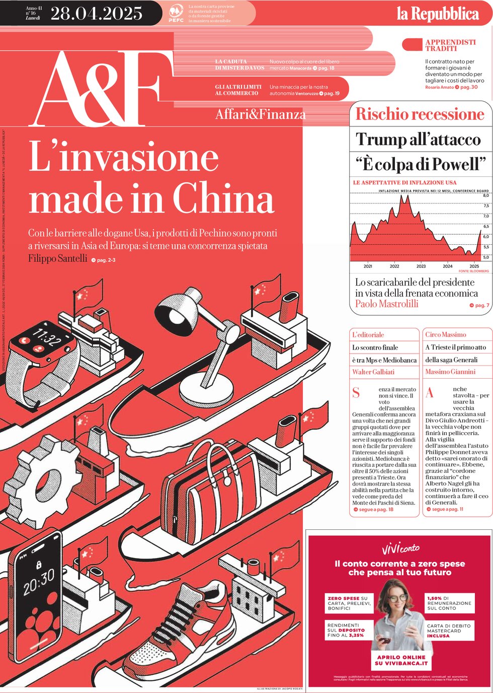 Copertina Affari & Finanza (la Repubblica) 28/04/2025