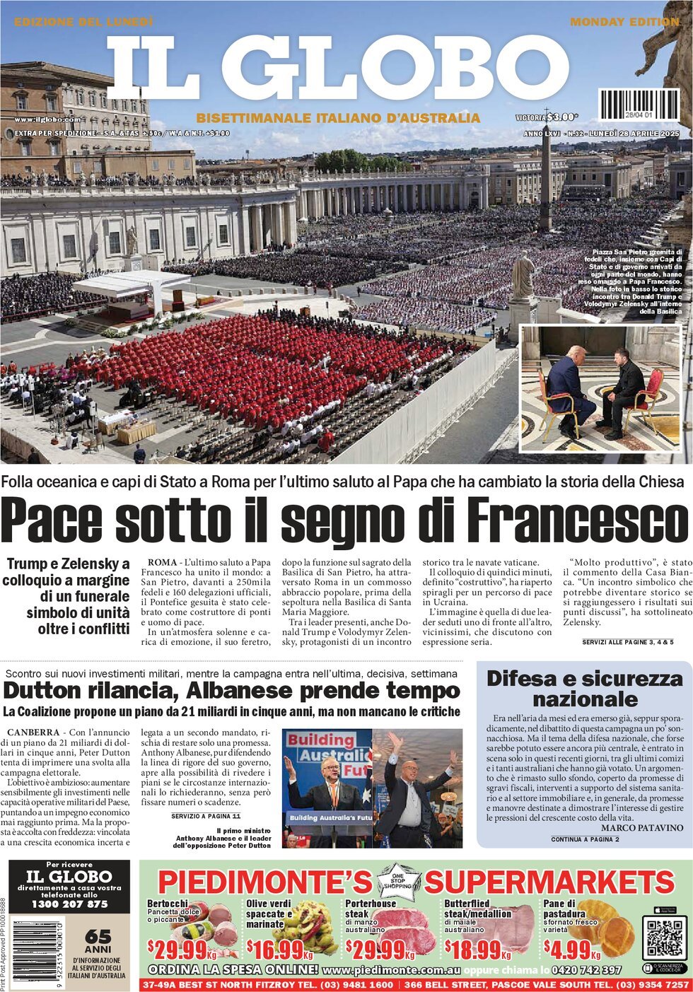 Copertina Il Globo 28/04/2025