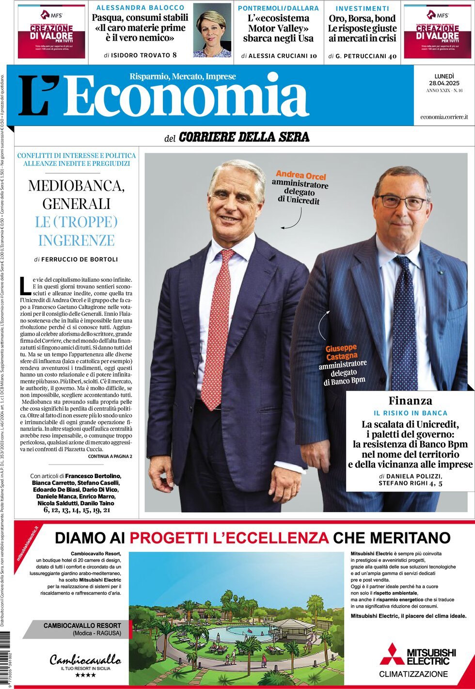 Copertina L'Economia (Corriere della Sera) 28/04/2025
