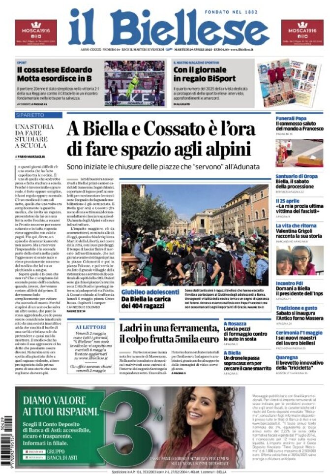 Copertina Il Biellese 29/04/2025