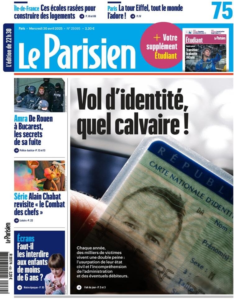 Prima Pagina Le Parisien 30/04/2025