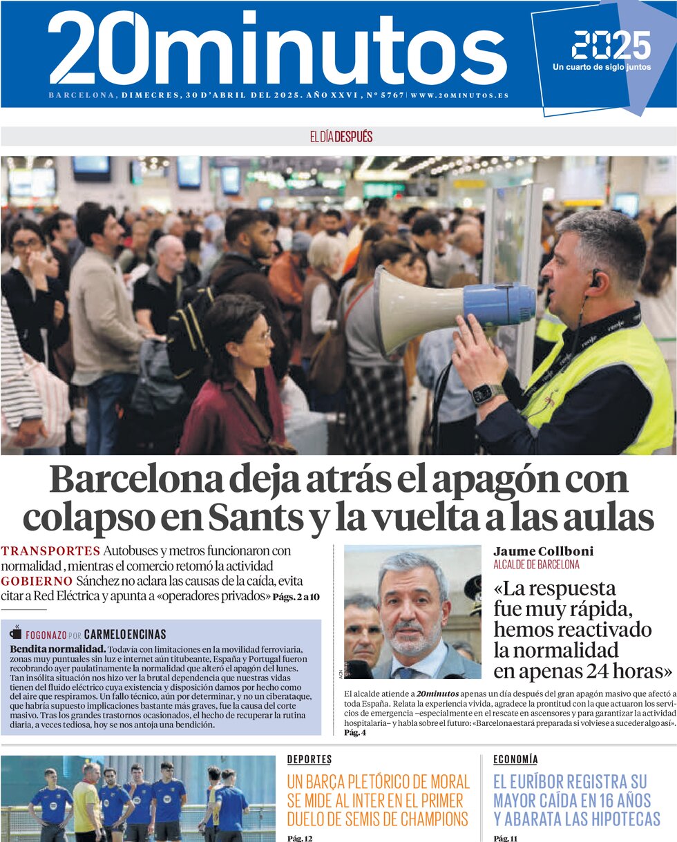 Prima Pagina 20 minutos (Barcelona) 30/04/2025