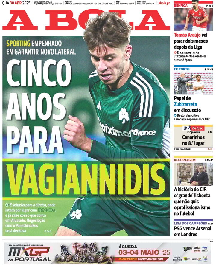 Prima Pagina A Bola 30/04/2025