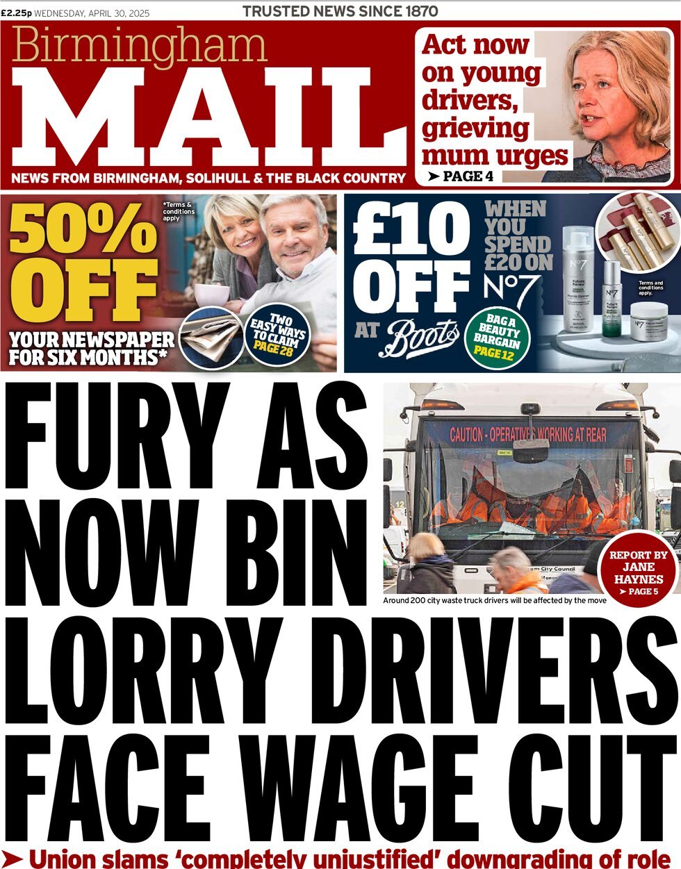 Prima Pagina Birmingham Mail 30/04/2025
