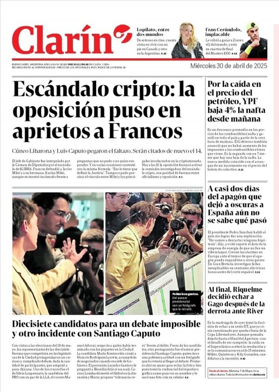 Prima Pagina Clarín 30/04/2025