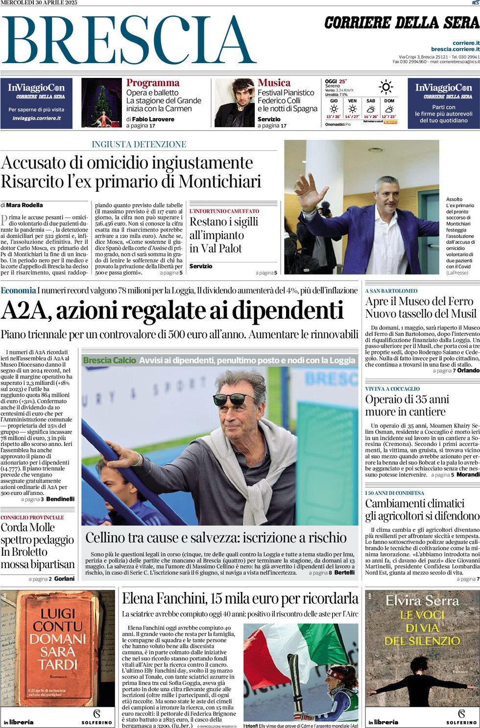 Prima Pagina Corriere della Sera (Brescia) 30/04/2025