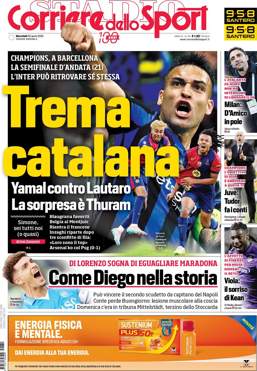 Prima Pagina Corriere dello Sport 30/04/2025